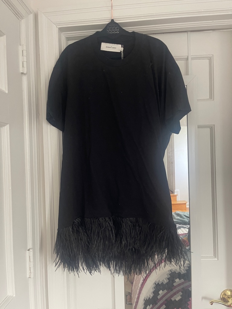 Marques Almeida Black Feather Hem Tee Dress